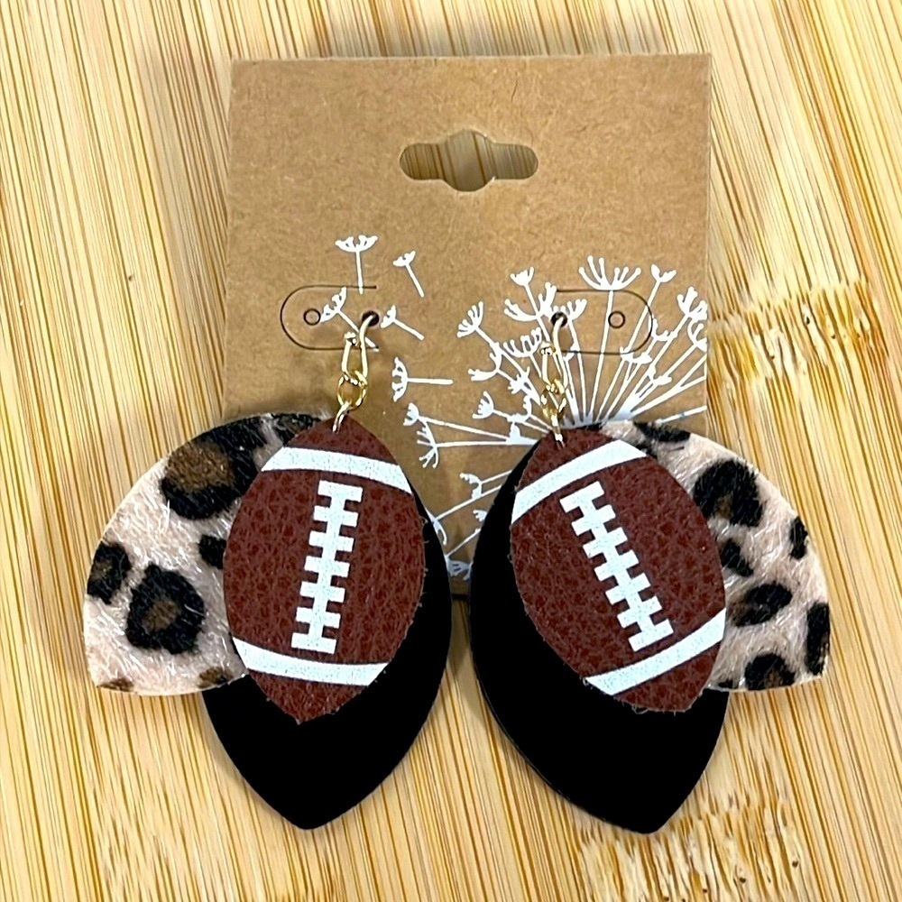 Brand New Football Leopard Print Animal Layered Fabric Earrings Lightweight